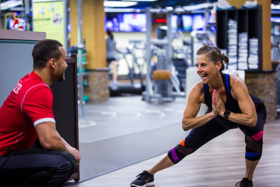 training encouraging woman exercising